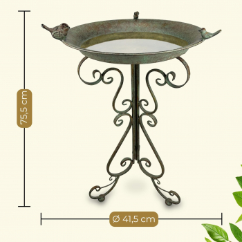 Preview: Vogeltränke Leon Ø 41,5 cm – Stehendes Vogelbad aus Metall im Shabby-Chic-Stil